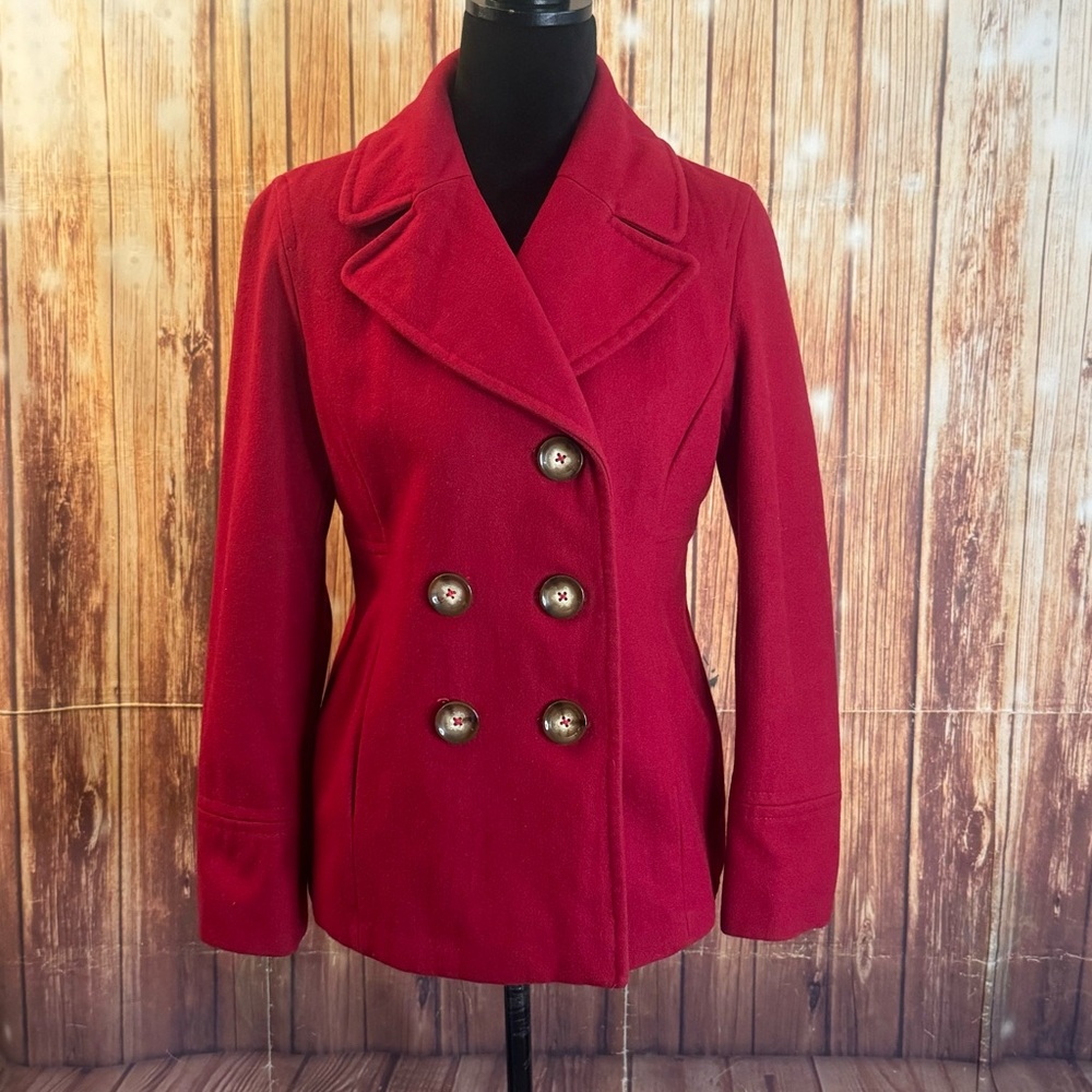 Michael Kors Women's Red Pea Coat Wool Blend
Double Breasted Jacket Size Medium